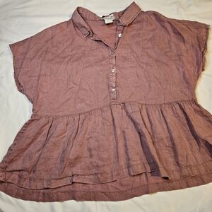 100%Linen Cynthia Rowley Peplum Button Up Blouse Mauve/pink  Size Large